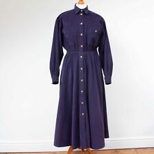 Jaeger UK 12 Vintage Purple Needlecord Midi Dress Long Sleeve Button Shirt Dress
