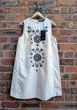Max Mara Weekend Embroidered Cotton Linen Sleeveless Dress Womens Size UK 10 New