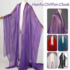 Hanfu Chiffon Long Cloak Cardigan Wide Sleeved Coat Chinese Dance Costume Cape