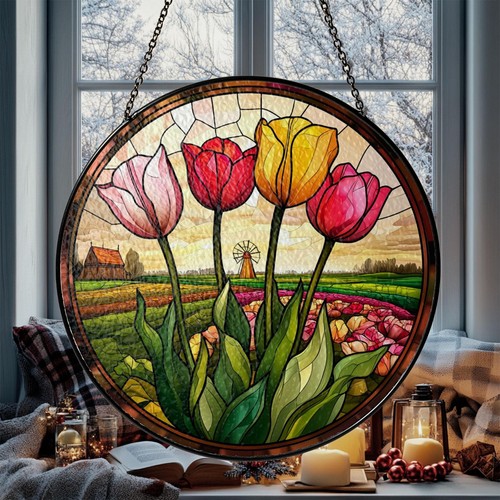 Tulip field glass stained - field,