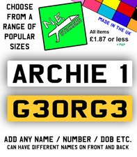 Upto 2 x Personalised Private Kids Number Plate RideOn Car Childrens Childs Name