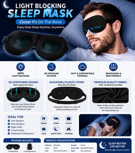 Soft padded sleep mask - 3d, eye