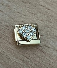 New CZ Raised Heart Italian Gold Charm Fit 9mm Classic Nomination Bracelet gift