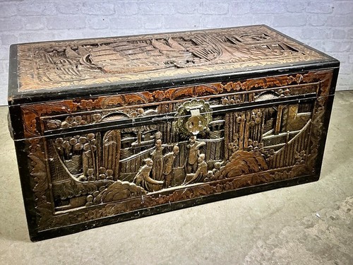 Antique camphor wood - wood, carved