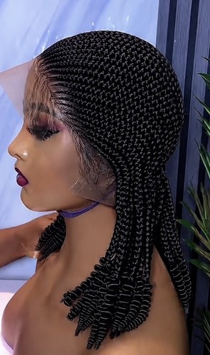 Black cornrow braided wig - black, with