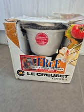 Vintage Le Creuset Cast Iron Fondue Set White Enamel 1980s Complete