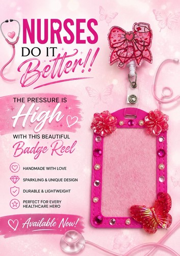 Handmade pink nurse badge reel - nurse,