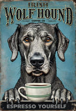 Irish Wolfhound Coffee Co Metal Sign, Irish Wolfhound Plaque, Coffee Sign