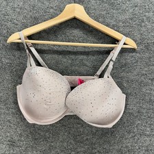La Senza Bralette Bra Women 38DD Beige Rhinestone Underwired Opaque Push Up