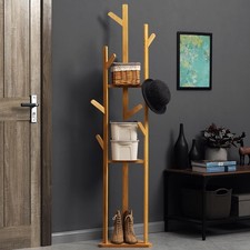 Retro Wood Coat Rack Stand Garment Tree Hanger Clothes Suits Jacket Narrow Space