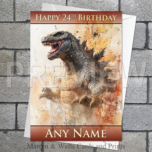 Godzilla birthday card 5x7 - birthday, card.