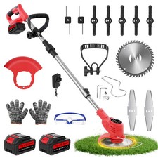 21V Electric Cordless Grass Trimmer Strimmer Garden Edger Cutter with 2 Battery