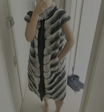 Real Chinchilla Fur Long Coat Gilet
