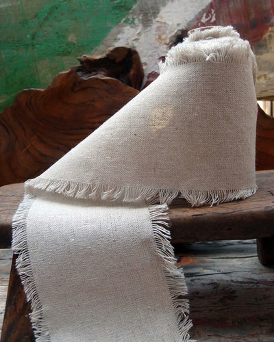 Striped linen ribbon with - linen,