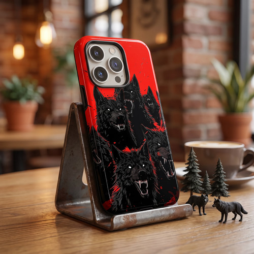 Black wolf tough phone - wolf,