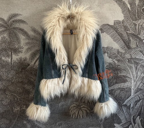 Denim afghan coat blue - coat, fur