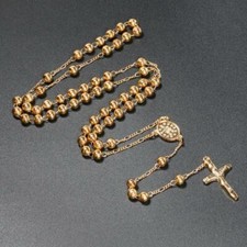Catholic Beads Gold Silver Rosary Beaded Necklace Holy Cross Religious Amulet