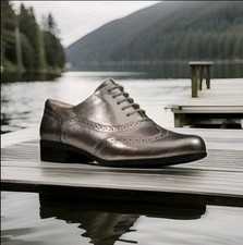Clarks UK 3 D Fit / EU 35.5 HAMBLE OAK Stone Metallic Leather Brogue Shoes New
