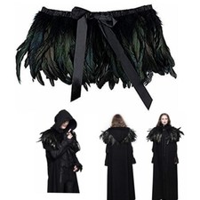 Black Green Feather Hand made Collar Cape Shawls Wrap for Halloween costume