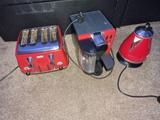  used Delonghi Argento 1.7L Kettle, 4 Slice Toaster & Stilosa Coffee Machine red