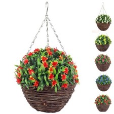 Best Artificial Lily Flower Hanging Wicker Basket Planter Garden Home UV Stable
