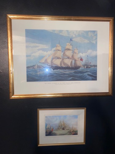 Gold frame large vintage ship - frame,