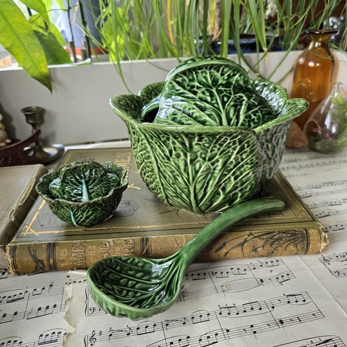 Vintage majolica green cabbage - majolica,