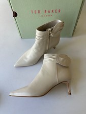 TED BAKER ANKLE BOOTS CREAM NEW5 38 pointed toe kitten heel real leather