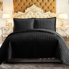 3Piece Quilted Bedspread Bed Throw Single Double King Size Embossed Bedding Set*