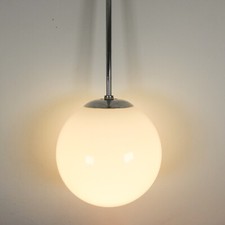 Vintage GEC Opaline Globe Glass Pendant Light Round Ball Chrome Mid-Century MCM