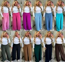 Womens High Waisted Pockets Harem Palazzo Wide Leg Casual Summer Trousers Pants