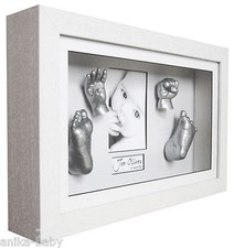 New 3D Large Baby Casting Kit + White Deep Box Frame Christening Memory Keepsake