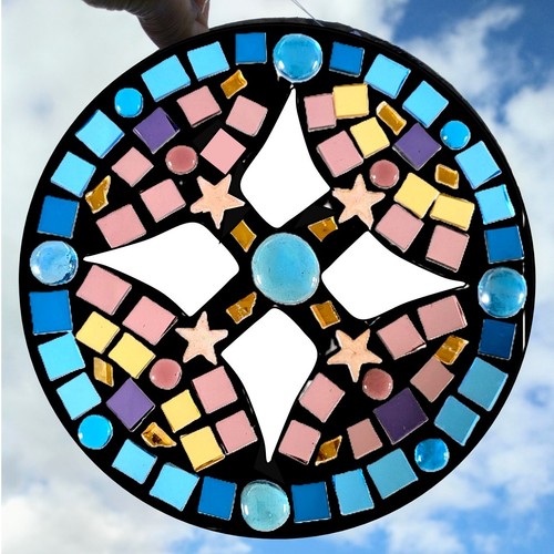 Pink star stained glass mosaic - pink,