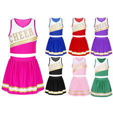 Girls Cheer Leader Uniform Outfit Cheerleading Costume Birthday Gift Fancy Dress