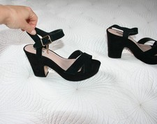 Dune Women's Iyla Black Suede Platform Heeled Sandals Sz 5