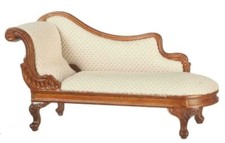 Dolls House Rococo Chaise Longue White Cream Walnut JBM Miniature Furniture 1:12