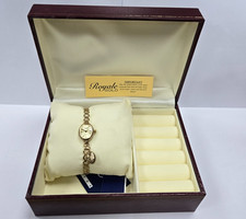 Royale Oval Champagne Face 9ct Gold Ladies Wrist Watch with Locket - BRAND NEW