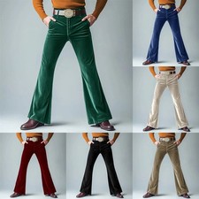 Vintage Style Men Velvet Flared Pants Solid Color Winter Casual Trousers