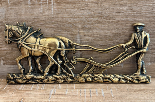 Vintage brass horse plough - vintage,