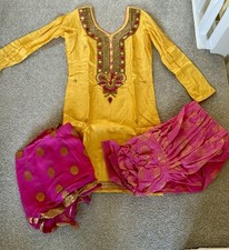 Traditional Punjabi Suit Yellow With Pink - For All Occasions, Size 8/10