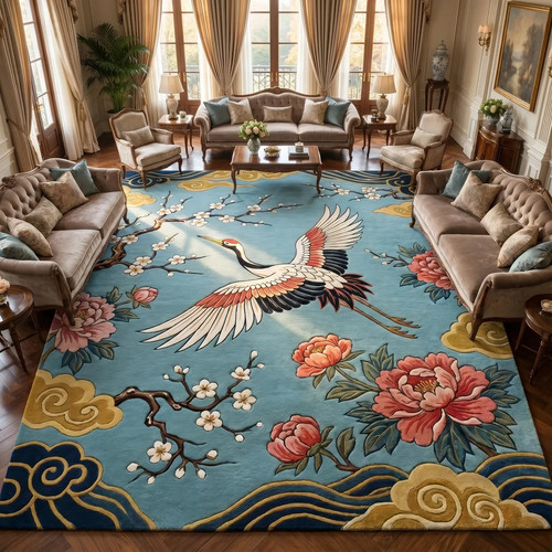 Chinoiserie crane rug blue - chinoiserie,