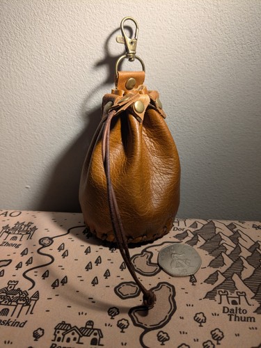 Drawstring real leather pouch - drawstring,