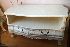 French Bergere Marseille Vintage Shabby Chic Cream Television Stand Unit / Table