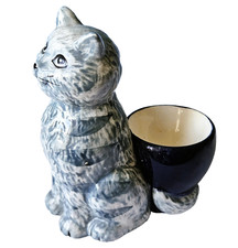 Ceramic handmade Cat Egg Cup desined as "Patience" by Quail Ceramic