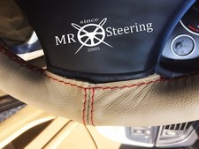 FOR RENAULT ALPINE GTA 1984-91 BEIGE LEATHER STEERING WHEEL COVER RED DOUBLE STT