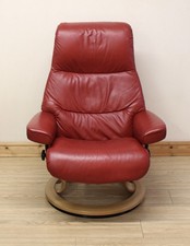 Ekornes Stressless Aura Red Leather Recliner Armchair / Chair & Footstool