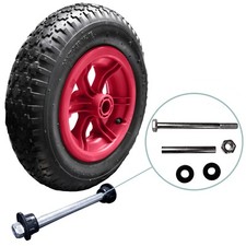 14" Pneumatic Wheelbarrow Wheel with axle set 1/2" Bore Spoked Centre Red 3.50-8