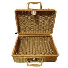 Vintage-Style Wicker Suitcase Baskets - Picnic Hamper Trunk Case