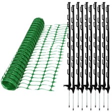 Green Plastic Barrier Mesh 5.5kg Safety Fence 1m x 50m & 10 Black Plastic Pins