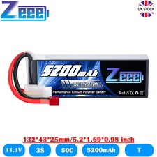 Zeee 3S LiPo Battery 11.1V 5200mAh T Plug 50C for RC Car Boat Racing Airplane